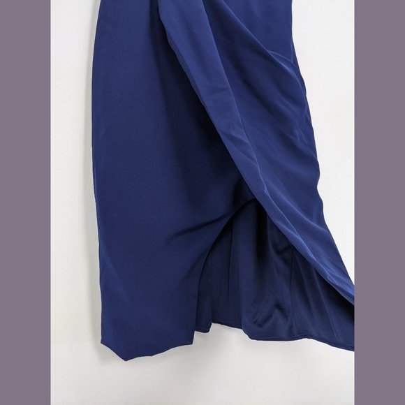 JS Collections Size 6 Boat Neck Sleeveless Faux Wrap Midi Sheath Dress in Navy - Picture 3 of 7